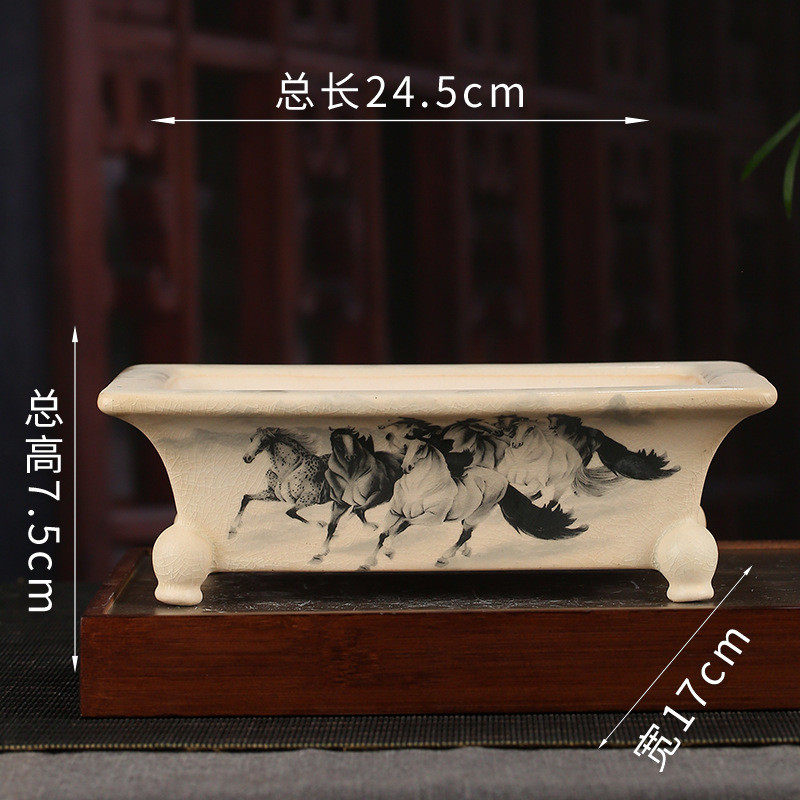 彩绘多肉花盆批发复古创意盆景盆长方形文竹紫砂花盆大口径yzch18