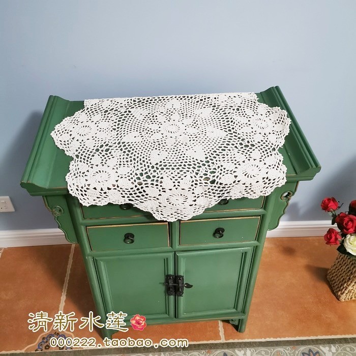 n1cg清新复古手工钩织美式欧式田园水莲怀旧沙发靠背巾茶几圆