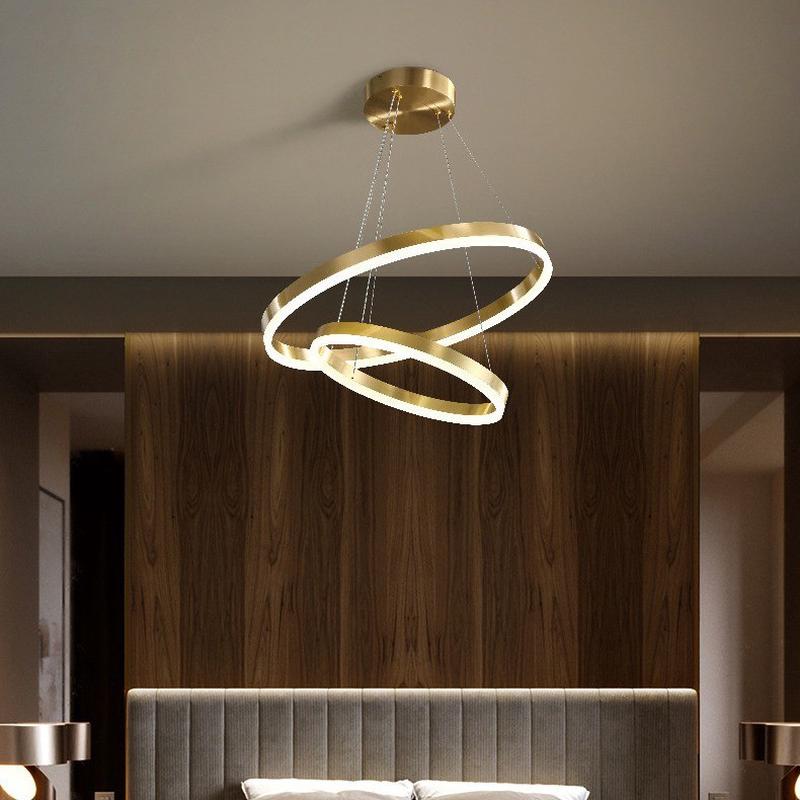 现代简约餐厅创意多层圆环亚克力圈圈复式楼客时尚卧室全铜大吊灯