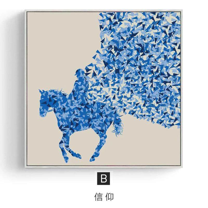 彩色玄马 现代简约卧室房间装饰画床头挂画抽象玄关客厅壁画