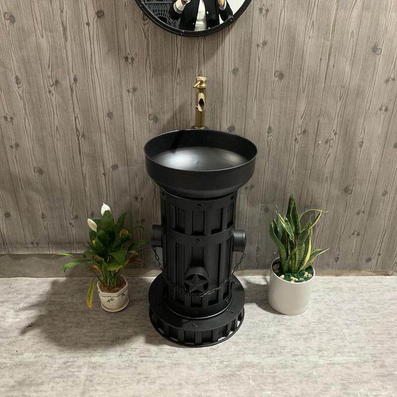 铁艺复古创意立柱盆圆形卫生间落地个性工业风loft一体台盆洗手台