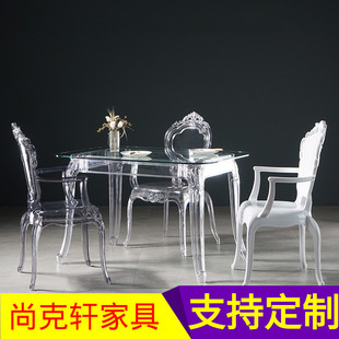 奶茶店圆桌方桌简约家用餐桌 北欧透明亚克力玻璃桌子时尚