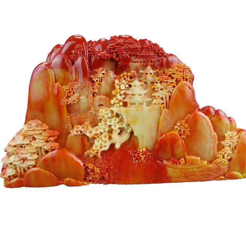 福建寿山石石雕高山流水摆件石料工艺品