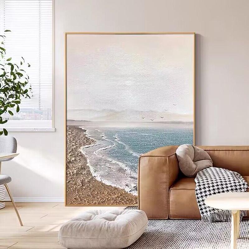 手绘油画海景玄关装饰画抽象风景立体肌理客厅酒店别墅民宿挂画图片
