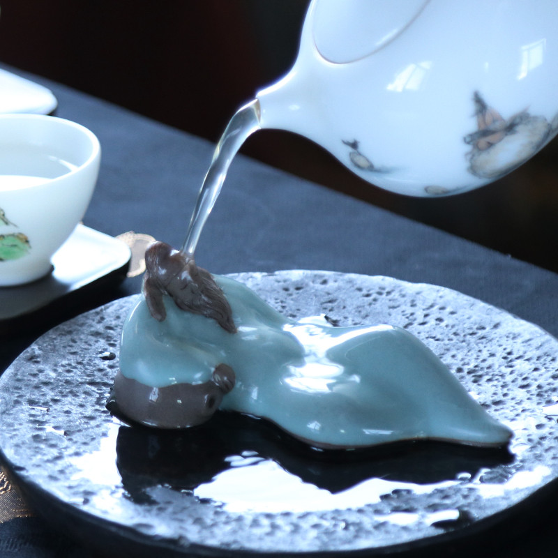 茶玩人物诗人李白醉酒哥窑可养茶宠茶盘创意摆件陶瓷鱼缸配景茶具