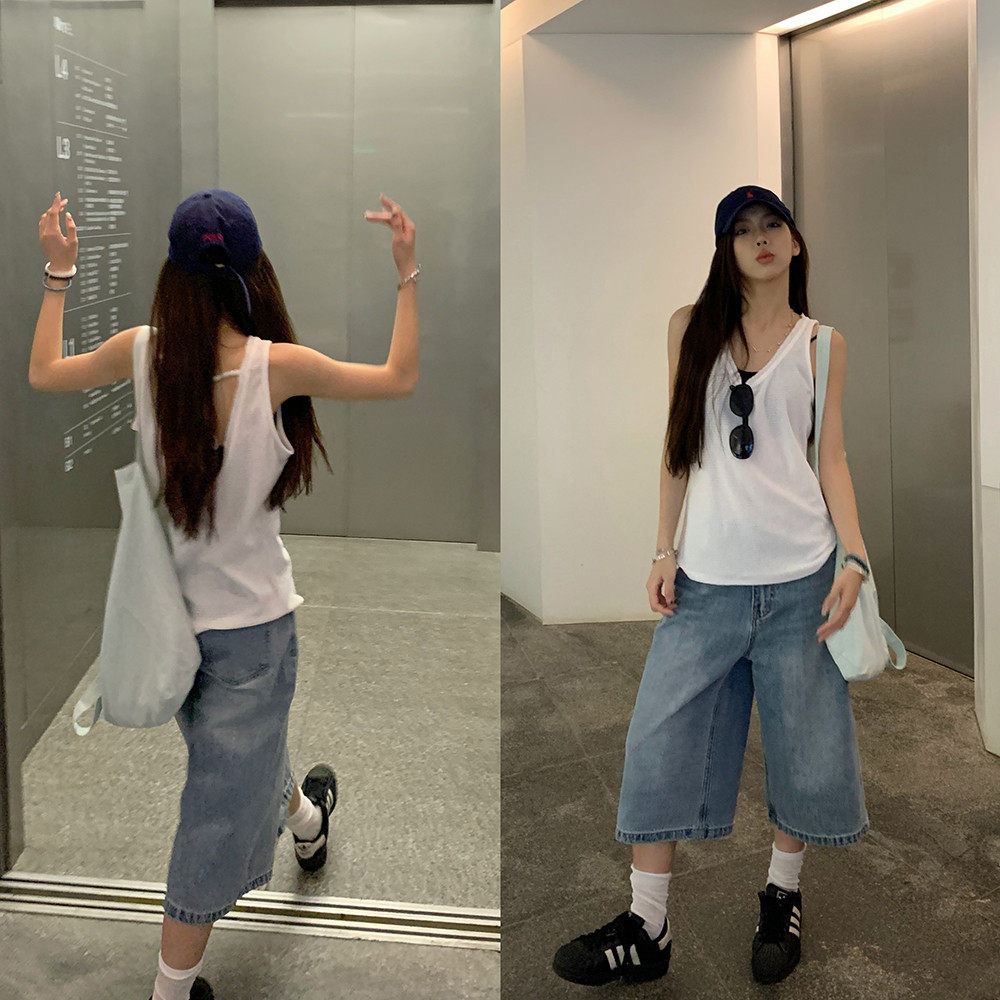 荒荒背后绑带2025夏季新款小众设计运动休闲无袖女外穿