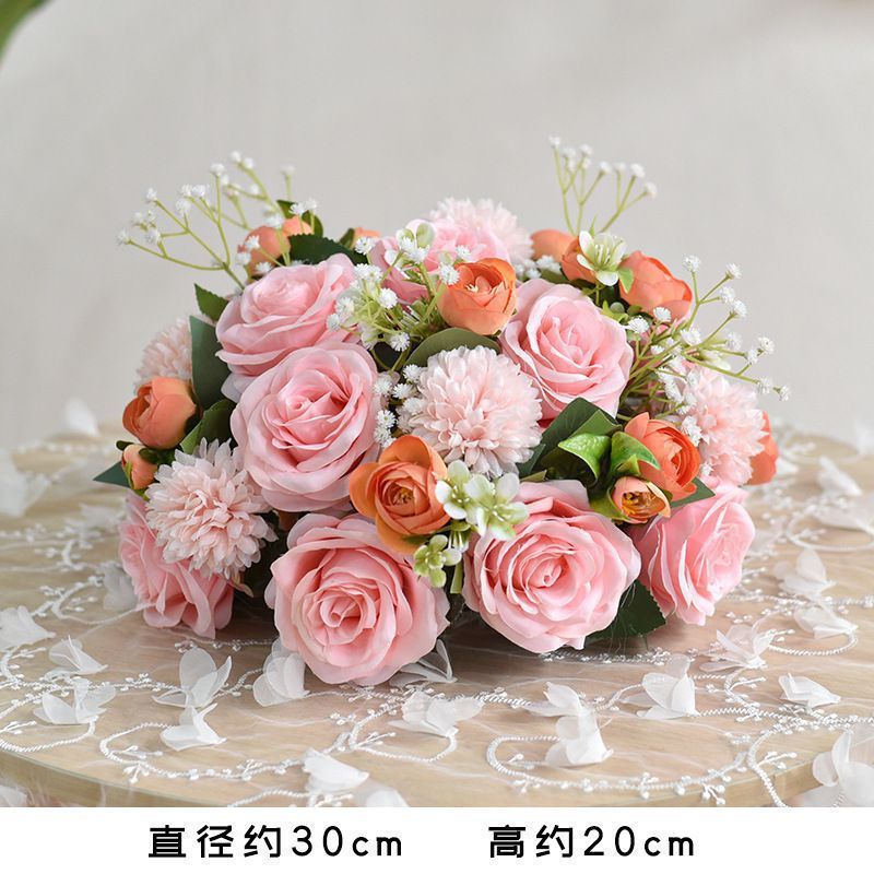 餐厅摆台花大圆餐桌花摆花桌面现代演讲台花轻奢装饰花艺