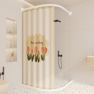 免打孔弧形浴帘套装浴室防水防霉L型浴帘杆卫生间淋浴房遮挡隔断