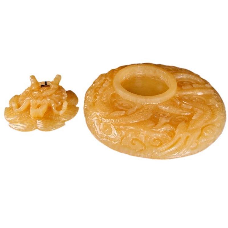 办公室米黄玉文房四宝教师节礼品高档砚台天然桌面摆件玉石精雕品