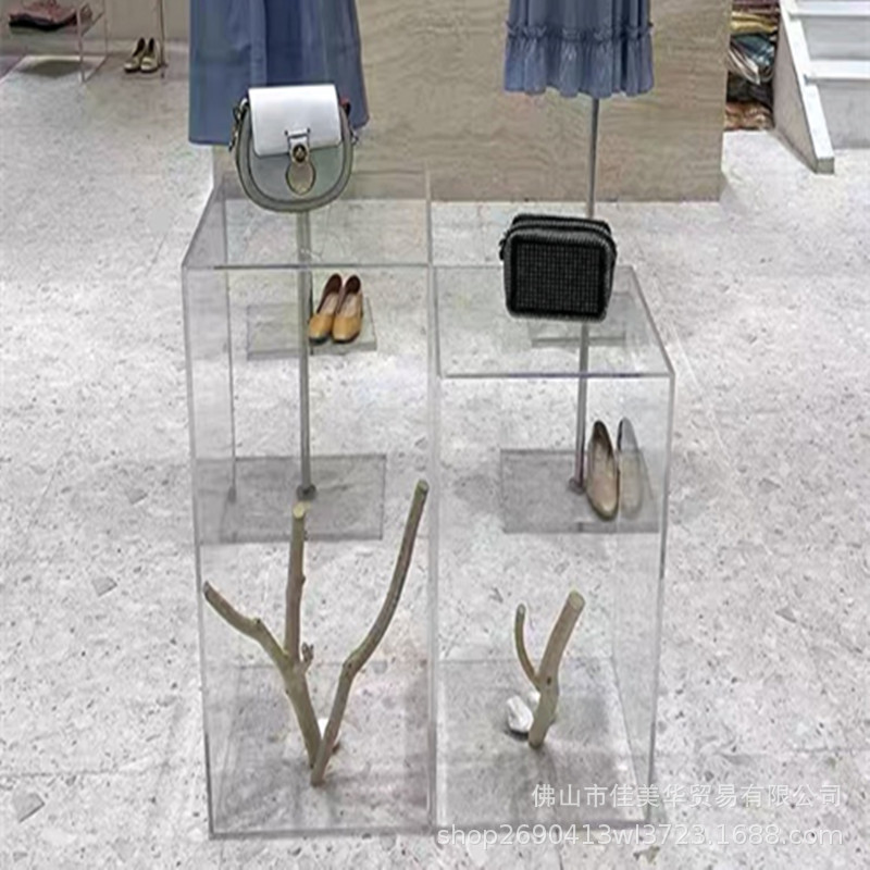 服装店橱窗彩色亚克力展示架L形展示盒装饰展示台陈列道具底座