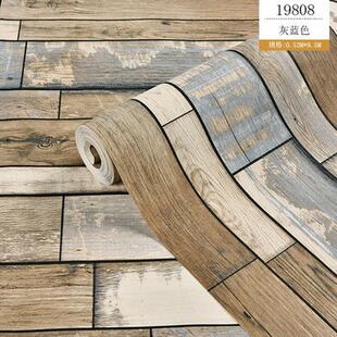 热销复古怀旧服装 店墙纸木纹美发木板背景墙咖啡厅理发店壁纸批发