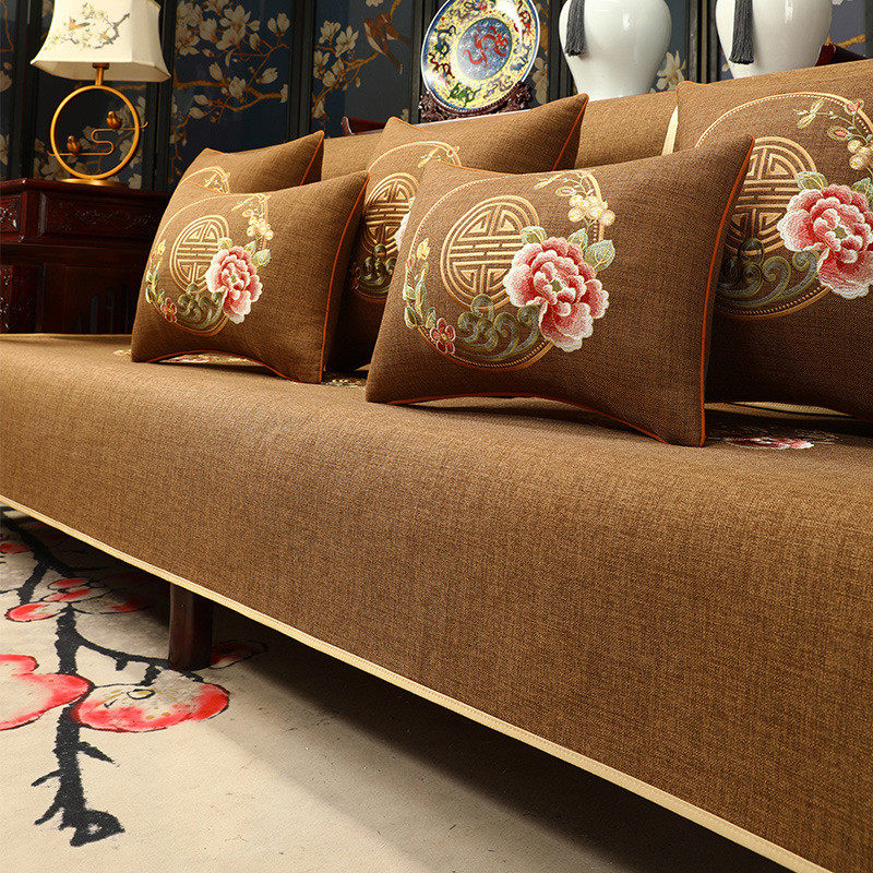 红木家具沙发垫罩坐垫套刺绣靠背巾高档防滑盖布罗汉床垫盖巾