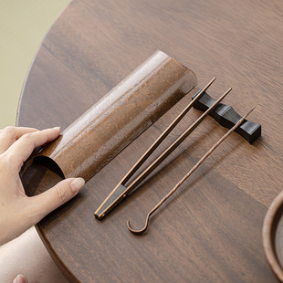 手工仿古纯紫铜茶则四件套茶铲茶匙茶拨铜艺茶道配件日式茶配件