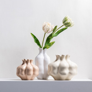 奶油风花瓣花器陶瓷样板间客厅插花居摆件电视柜酒店民宿花瓶