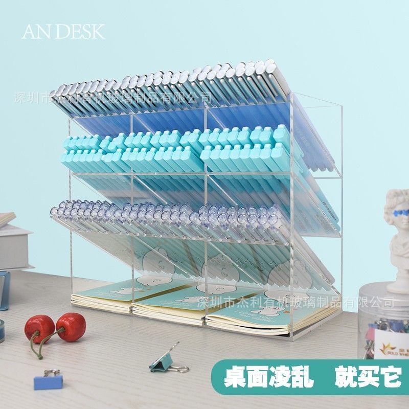 热销中性笔收纳盒亚克力笔架收纳文具阶梯展示架笔筒学生桌面彩笔