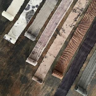 未完成 植物染vintage紫灰米咖棉麻毛边diy手作装饰侘寂风布条