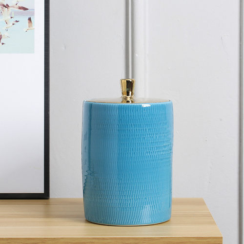 热销新中式陶瓷电镀蓝色工艺品摆件陶瓷盖罐电视柜酒柜样板房创意