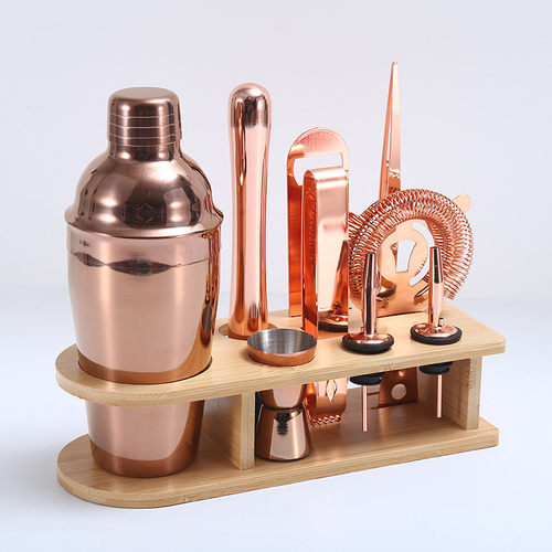 热销玫瑰金调酒器10件套不锈钢入门装手摇全套摇酒器专业鸡尾酒调