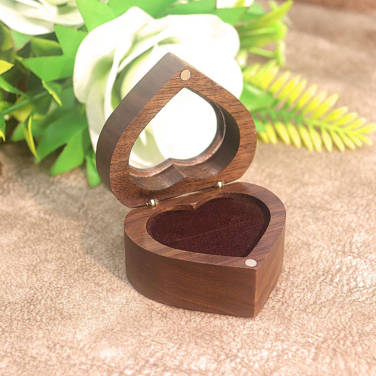 开窗爱心对戒盒实木黑胡桃钻戒首饰盒收纳包装求婚戒指盒女礼盒