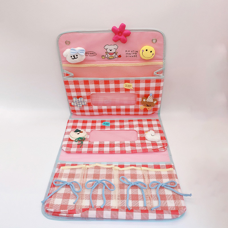 热销peachgirl格纹甜美分层壁挂收纳居家寝室杂物收纳挂袋hd1212a