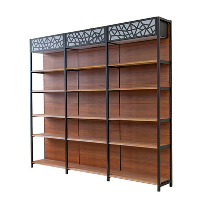 超市货架商品展示架母婴文具店展览架便利店四柱单面挂背板木纹架