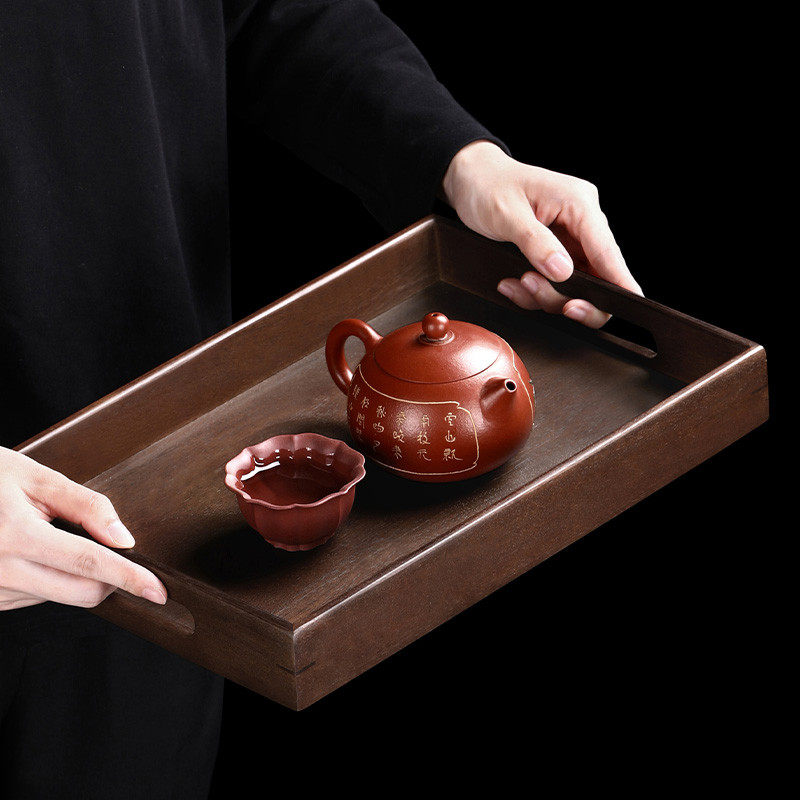尚言坊胡桃木质托盘长方形放杯子餐盘摆件餐具茶具小茶盘茶道实木