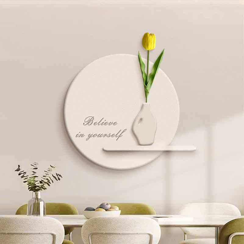 插花绿植壁画岩画奶油风餐厅装饰画立体高级感饭厅挂画2024新款砂