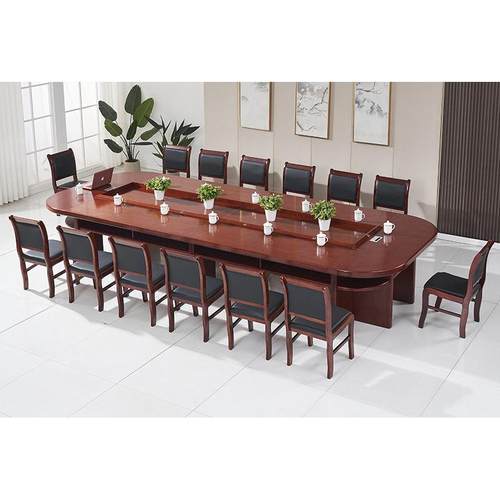 会议桌木皮简约多人大小型油漆贴实椭圆形培训桌开会洽谈桌椅组合