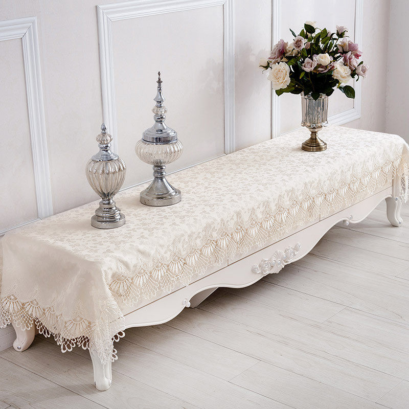 泰绣电视柜桌布 欧式蕾丝布艺防尘盖布 米黄色电视柜长方盖巾餐桌,居家布艺,桌布,淘宝优惠券,粉丝福利购,淘宝优惠卷