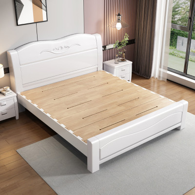 白色全实木床榫卯结构现代简约1.8米橡木主卧储物双人床工厂直销