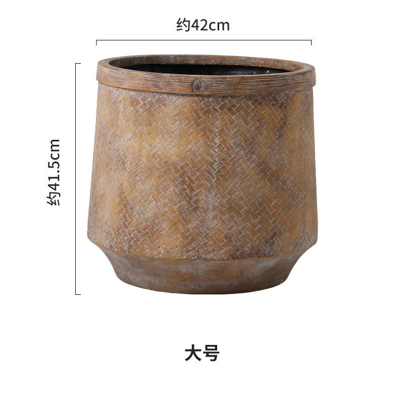 竹编造型篮子特大号镁泥花盆有底孔家居户外仿真花南天竹尤加利树