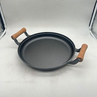 烙饼平底木柄家用煎饼锅加厚铸铁鏊子摊煎饼果子工具手抓饼锅汤锅