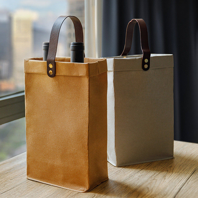 高档红酒手提袋红酒包装礼盒两支装可水洗牛皮纸葡萄酒礼品袋送礼