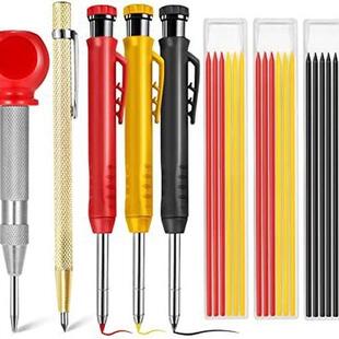 热销3深木工支孔铅笔+3盒笔芯+1支带帽中心冲+1支钨钢划线笔