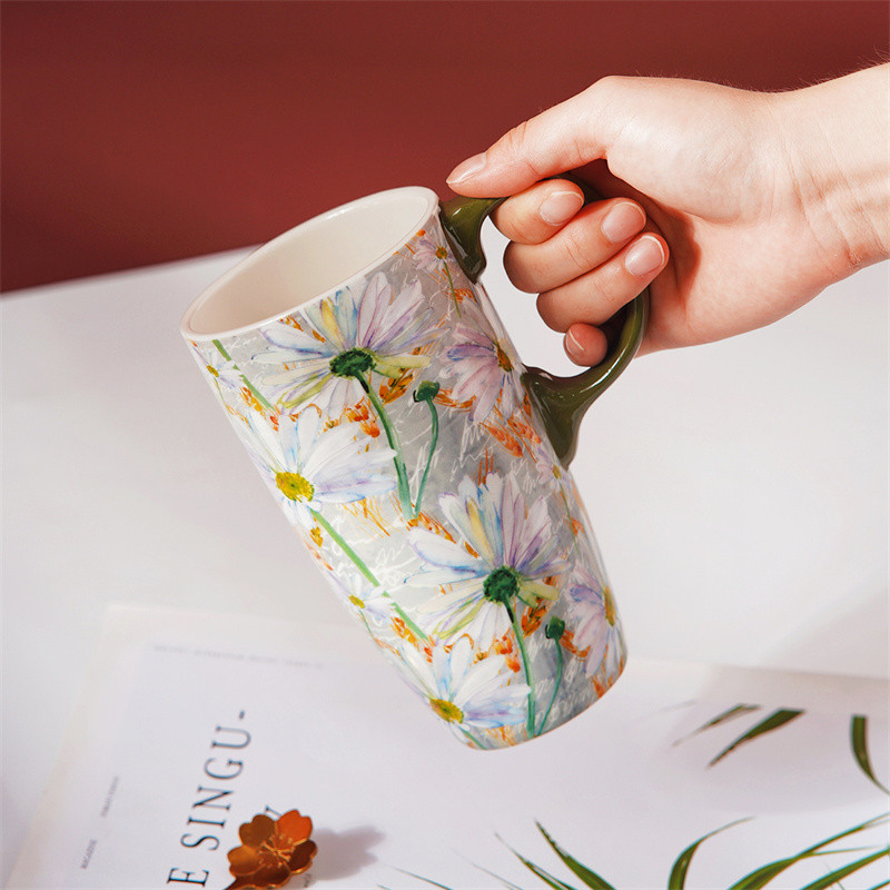 爱屋格林艺术感陶瓷马克杯女车载好物带盖大容量早餐杯办公室水杯