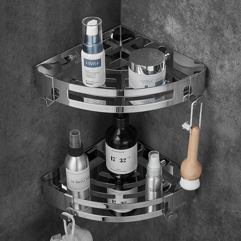 304不锈钢三角篮浴室免打孔置物架壁挂式双层收纳角架厕所收纳架,家装主材,浴室角架,淘宝优惠券,粉丝福利购,淘宝优惠卷