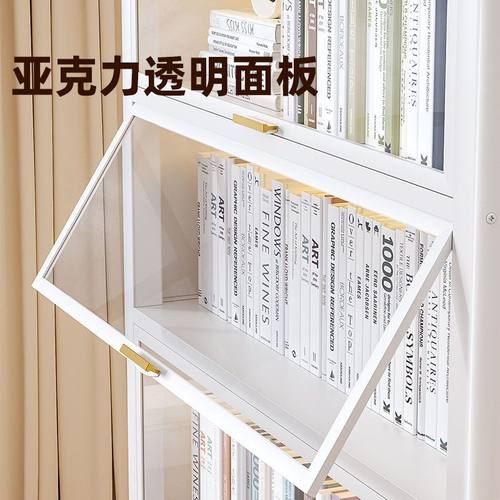 钢制书柜透明门无条纹儿童书架储物收纳防尘柜客厅卧室钢制置物架