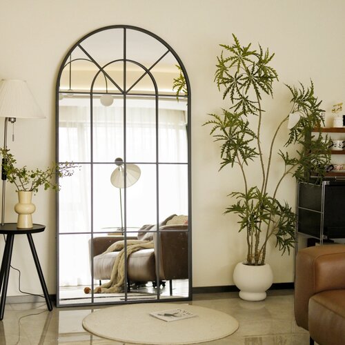 法式复古铁艺壁挂装饰镜玄关挂墙客餐厅镜假窗户落地全身镜穿衣镜