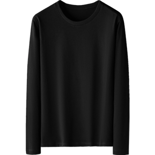 纯棉长袖t恤男装圆领纯色上衣服内搭秋冬打底衫体恤宽松全棉秋衣