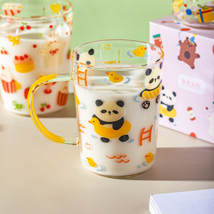 摩登主妇原创高硼硅玻璃水杯家用高颜值带刻度牛奶杯果汁咖啡杯子