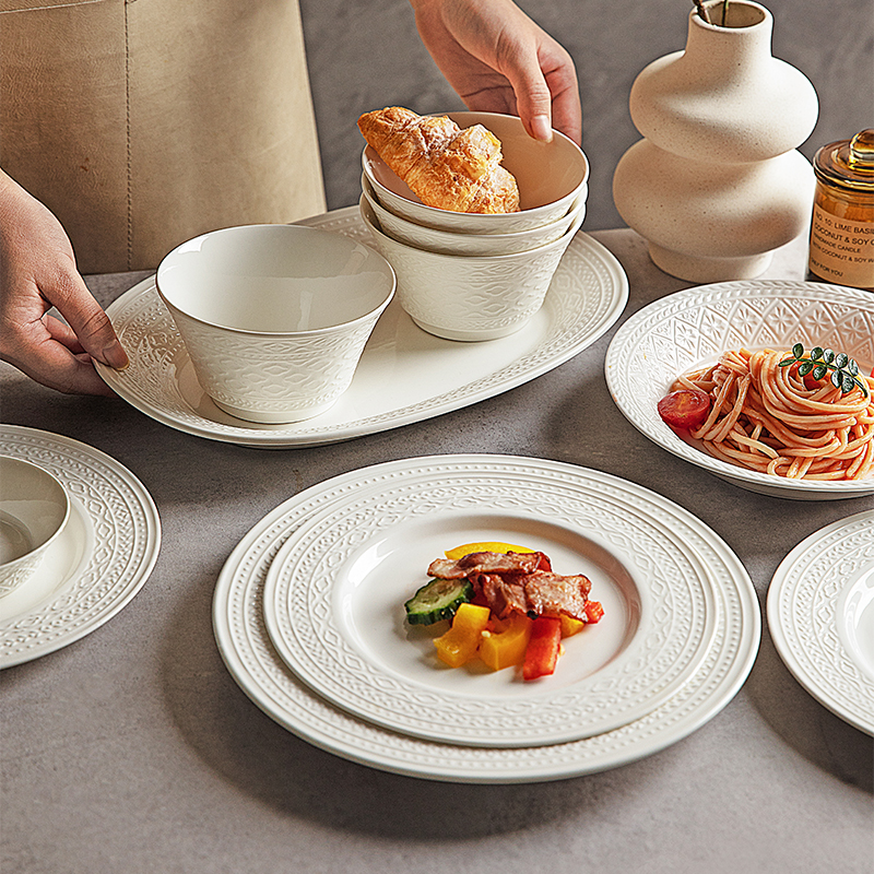 摩登主妇法式浮雕餐具陶瓷米饭碗