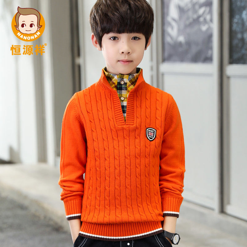 恒源祥男童半高领加绒加厚中大童纯棉假两件儿童秋冬针织打底毛衣,童装/婴儿装/亲子装,毛衣/针织衫,淘宝优惠券,粉丝福利购,淘宝优惠卷
