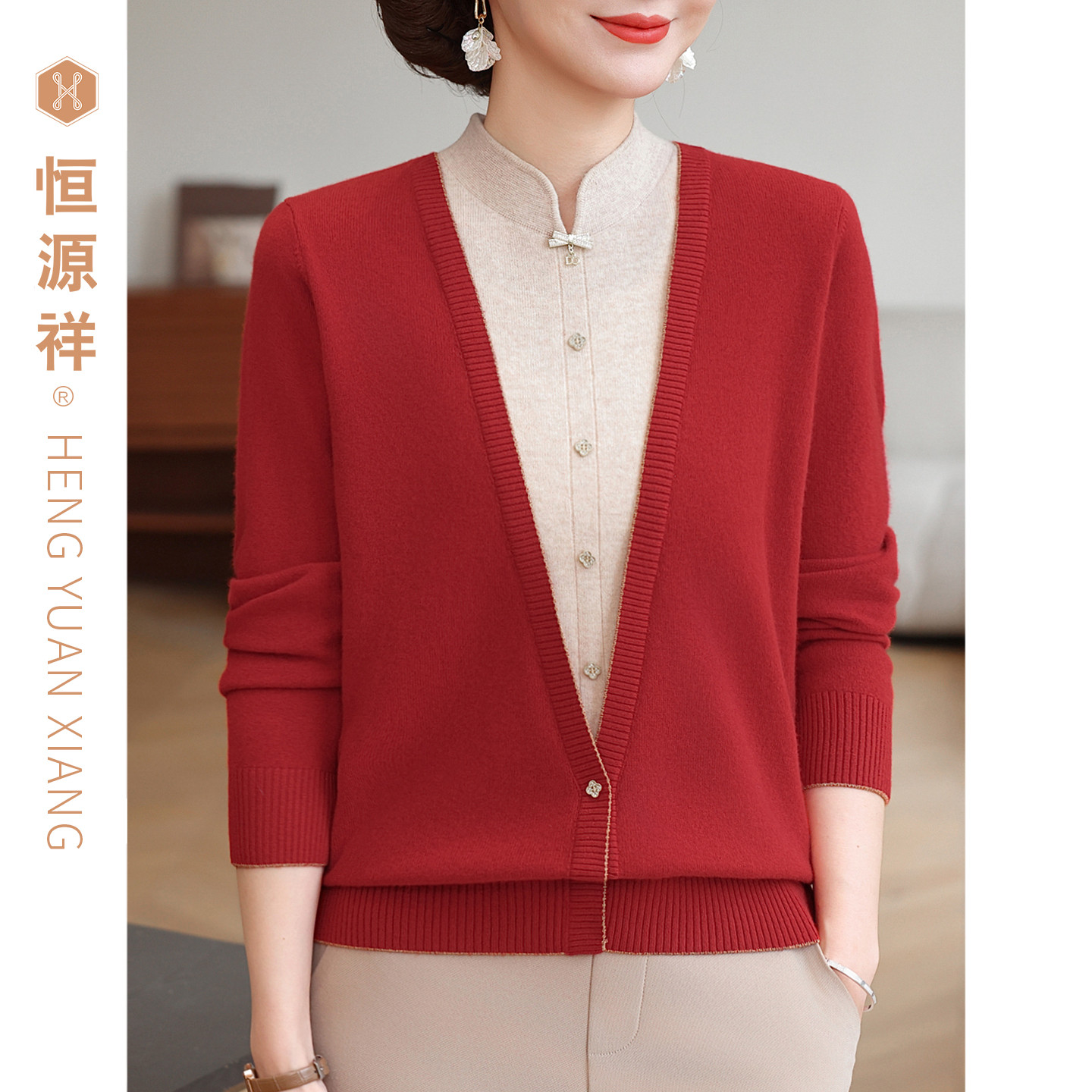 恒源祥中老年女装秋冬套头毛衣
