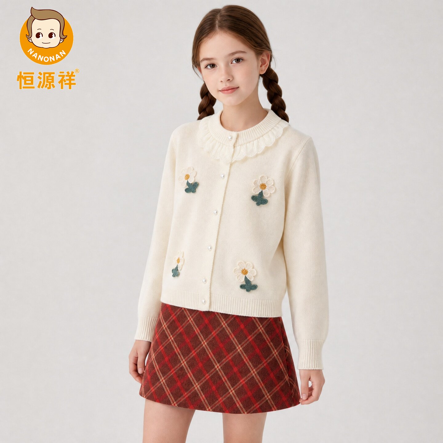 恒源祥女童秋冬加厚羊毛开衫