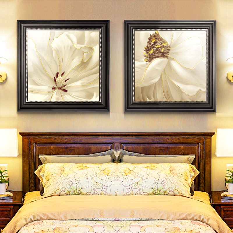现代美式卧室装饰画复古花卉主卧房间床头挂画酒店老人房壁画温馨图片