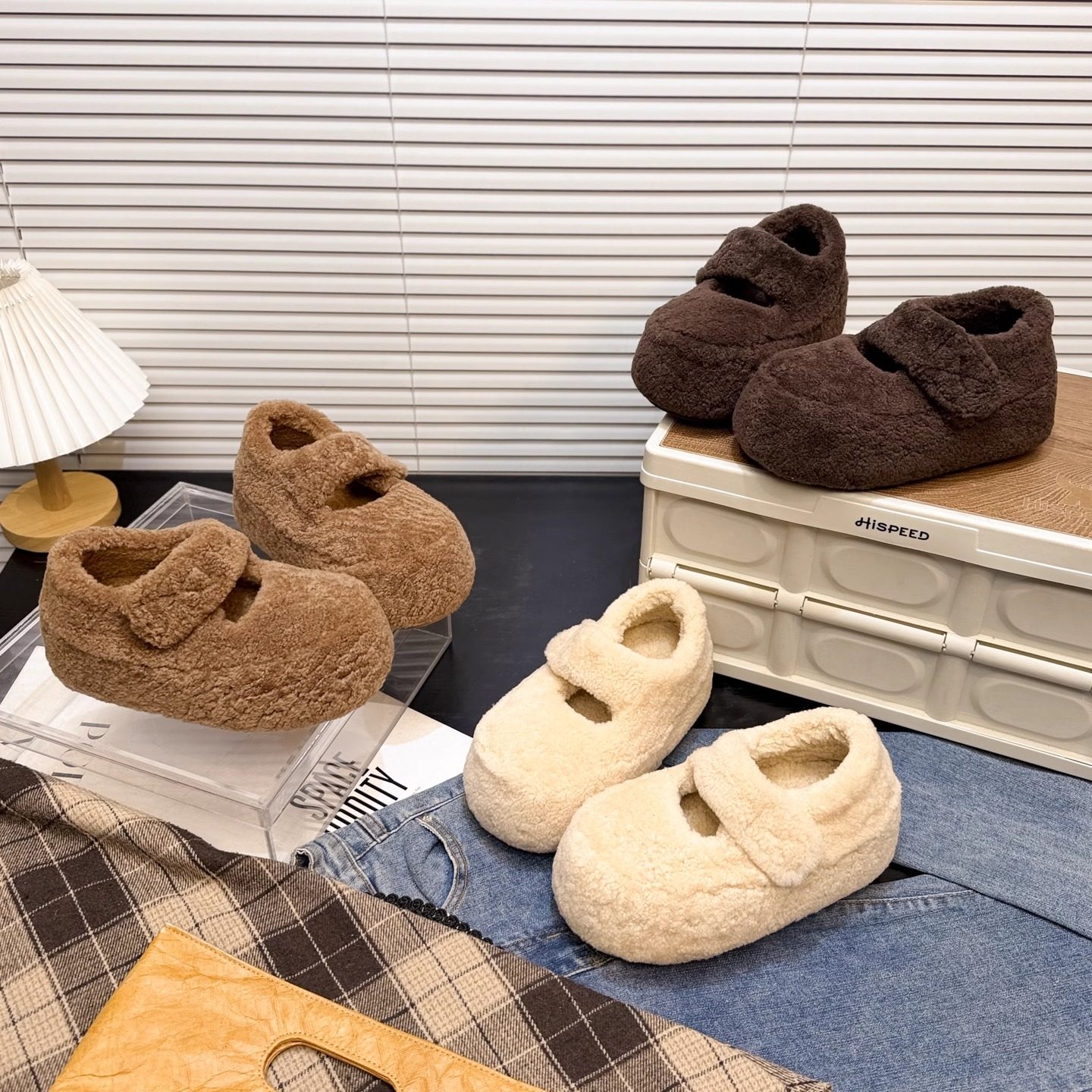 日本offcat羊毛毛鞋女卡皮巴拉一字玛丽珍大头面包鞋棉瓢鞋勃肯鞋