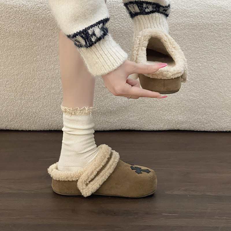 日本offcat内增高毛毛勃肯棉拖鞋女2025冬季新款加绒包头厚底防滑