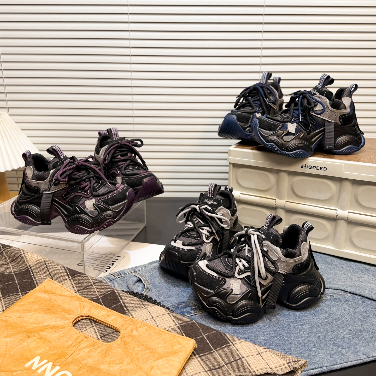 日本offcat真皮松糕厚底老爹鞋女2026款拼接拼色百搭休闲运动鞋潮