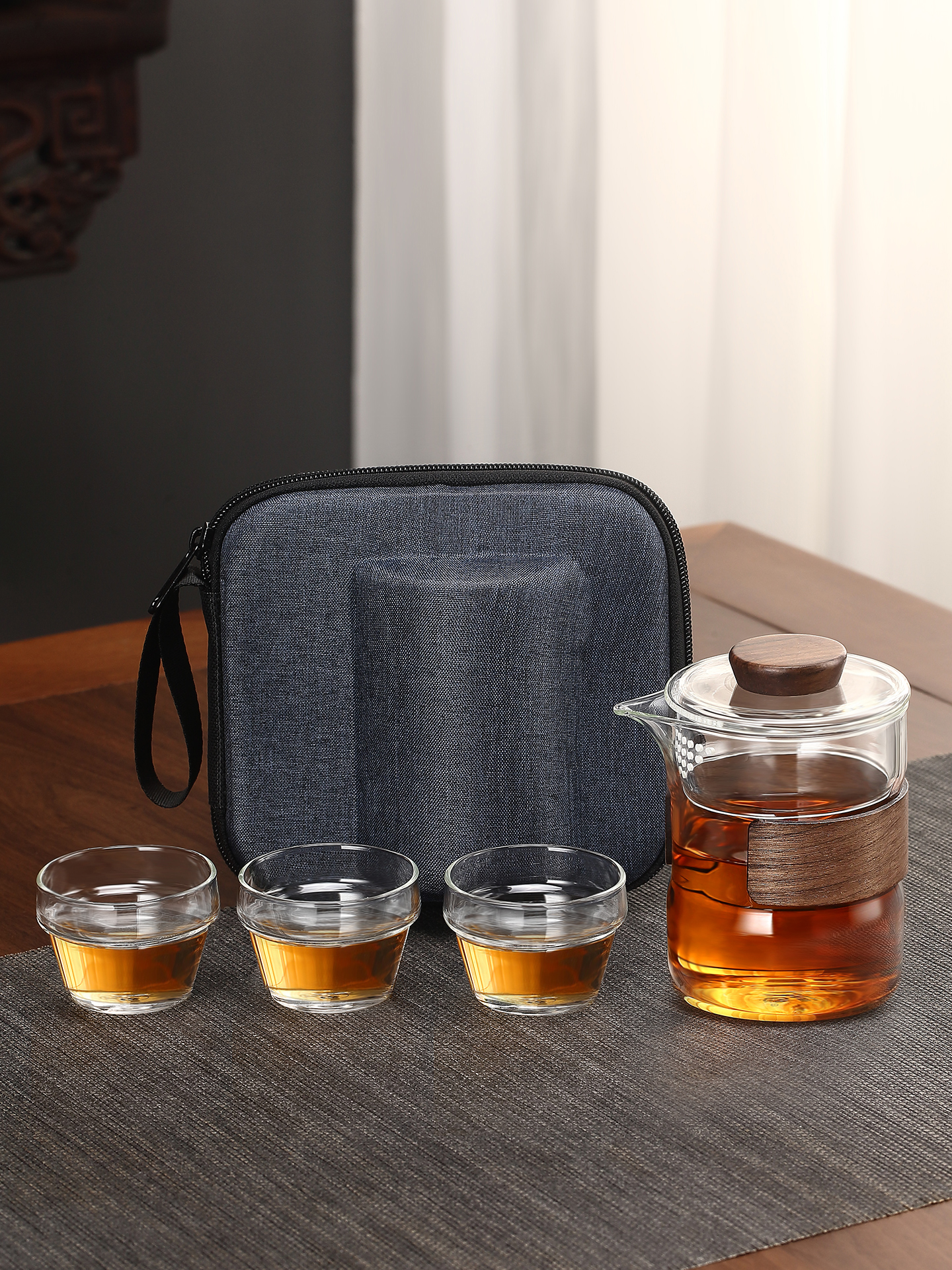 户外旅行茶具玻璃茶壶简约一壶三杯家用快客杯便捷式收纳包礼套装