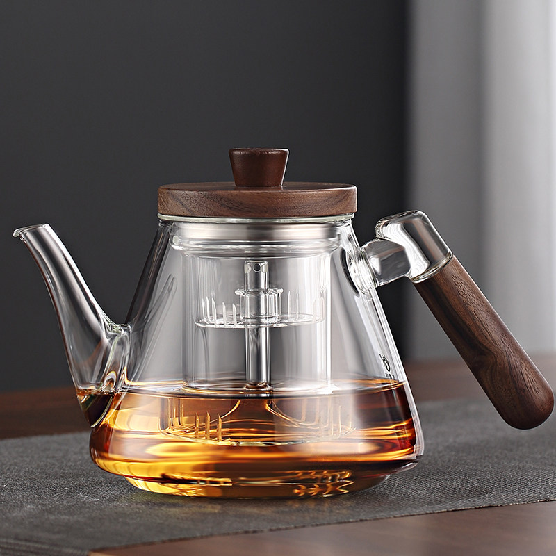 2025新款侧把玻璃胡桃木蒸煮一体内胆茶壶炉黑晶炉耐高温家用单壶